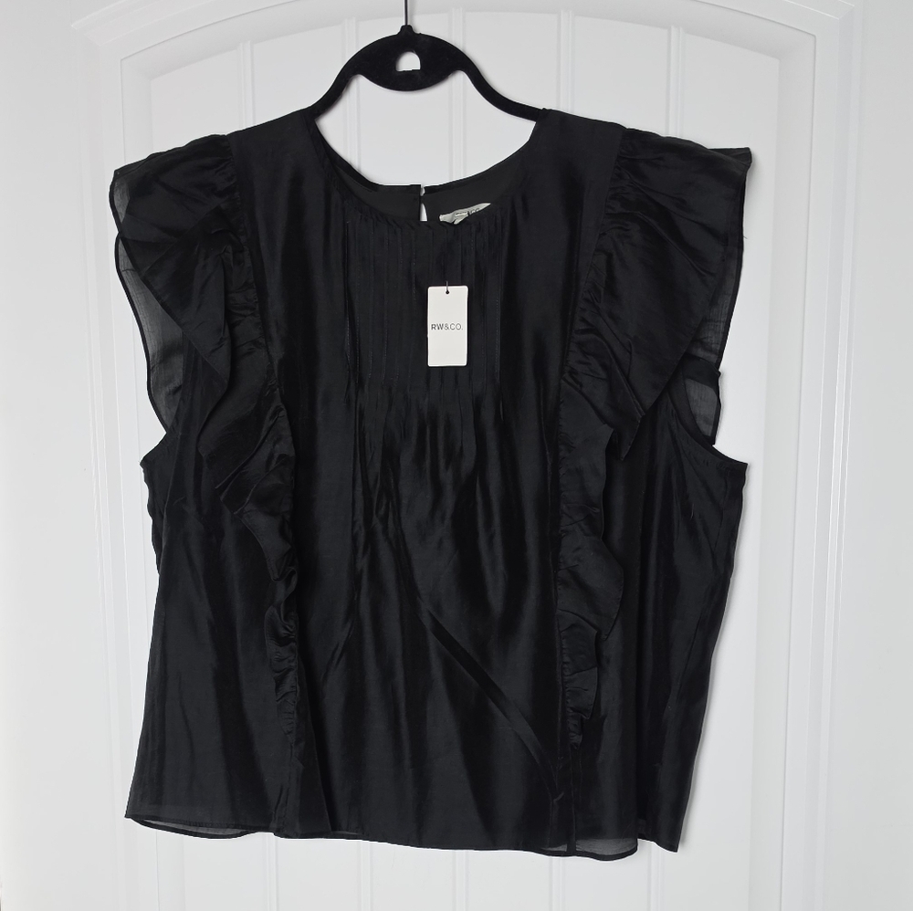 RW&CO Black Ruffle Sleeve Women's Top Large